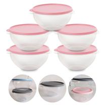 Kit 5 Pote de Plástico Hermético 1L Marmita C/ Tampa Bowl Redondo Tijela Vasilha Alimentos