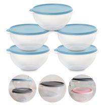 Kit 5 Pote de Plástico Hermético 500ml Marmita C/ Tampa Bowl Redondo Tijela Vasilha Alimentos