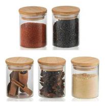 Kit 5 Pote De Vidro 250ml Hermético Redondo Com Tampa Bambu Porta Mantimentos Tempero Marmita Kit 5 Pote De Vidro 250ml Hermético Redondo Com Tampa Bambu Porta Mantimentos Tempero Marmita