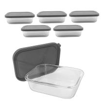 Kit 5 Pote De Vidro Com Tampa Hermética Marmita Retangular 640ml Kit 5 Pote De Vidro Com Tampa Hermética Marmita Retangular 640ml