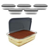 Kit 5 Pote De Vidro Com Tampa Hermética Retangular Forno Microondas 1500ml