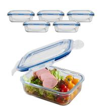 Kit 5 Pote De Vidro Hermético C/ Tampa Lock Marmita Fit 640ml Kit 5 Pote De Vidro Hermético C/ Tampa Lock Marmita Fit 640ml