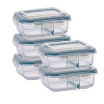 Kit 5 Pote de Vidro Hermético Com Divisoria 640ml Marmita