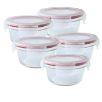 Kit 5 Pote De Vidro Hermético Redondo Com Tampa Lock Marmita Fit 400ml