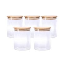 Kit 5 Pote De Vidro Mantimento Borossilicato Hermético Com Tampa Bambu Tempero 450ml Kit 5 Pote De Vidro Mantimento Borossilicato Hermético Com Tampa Bambu Tempero 450ml