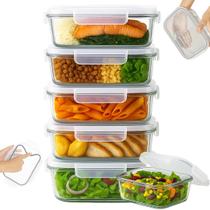 Kit 5 Pote de Vidro Marmita com Tampa Hermético 640ml 4 Travas