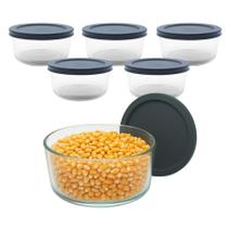 Kit 5 Pote de Vidro Redondo Bowl C/ Tampa Hermética Marmita Vedação Fit 460mL Kit 5 Pote de Vidro Redondo Bowl C/ Tampa Hermética Marmita Vedação Fit 460mL