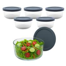 Kit 5 Pote de Vidro Redondo Bowl C/ Tampa Hermética Marmita Vedação Fit 950mL Kit 5 Pote de Vidro Redondo Bowl C/ Tampa Hermética Marmita Vedação Fit 950mL