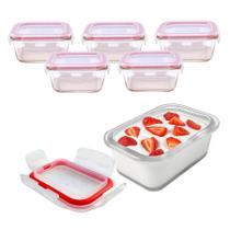 Kit 5 Pote De Vidro Tampa Hermética Marmita Fit Colorido C/ Travas 150ml Kit 5 Pote De Vidro Tampa Hermética Marmita Fit Colorido C/ Travas 150ml