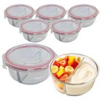 Kit 5 Pote De Vidro Tampa Hermético Redondo Com Divisória Marmita Fit 4 Travas 390ml Kit 5 Pote De Vidro Tampa Hermético Redondo Com Divisória Marmita Fit 4 Travas 390ml