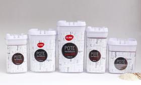 Kit 5 Pote Hermético Acrílico Quadrado Transparente
