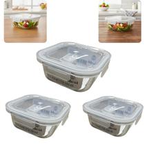 kit 5 Pote Hermético de Vidro Quadrado Armazenar Conservar Transportar Alimentos com Segurança Praticidade Geladeira Freezer Cozinha 800 ml