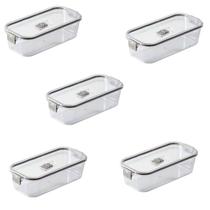 Kit 5 Pote Hermético Slim Multiuso 845 ML Cinza 22x10x6Cm
