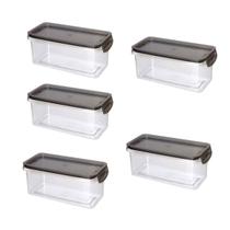 Kit 5 Pote Para Alimentos Retangular 875ML Trava Mais