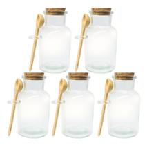 Kit 5 Pote Porta Tempero Redondo Vidro com Colher de Bambu e Tampa Rolha 100ml