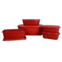 Kit 5 Pote Retangular Com Tampa Plástico Livre BPA Kit 5 Pote Retangular Com Tampa Plástico Livre BPA