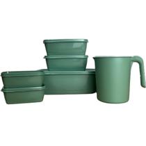 Kit 5 Pote Retangular Tampa Com 1 Jarra Plastico Livre Bpa