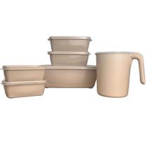 Kit 5 Pote Retangular Tampa Com 1 Jarra Plastico Livre Bpa Kit 5 Pote Retangular Tampa Com 1 Jarra Plastico Livre Bpa