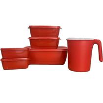 Kit 5 Pote Retangular Tampa Com 1 Jarra Plastico Livre Bpa Kit 5 Pote Retangular Tampa Com 1 Jarra Plastico Livre Bpa