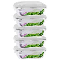 Kit 5 Pote Tampa Hermetica Retangular Vidro 1040ml Multiuso Kit 5 Pote Tampa Hermetica Retangular Vidro 1040ml Multiuso