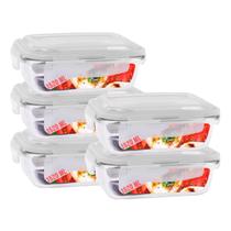 Kit 5 Pote Tampa Hermetica Retangular Vidro 1520ml Multiuso