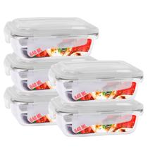 Kit 5 Pote Tampa Hermetica Retangular Vidro 640ml Multiuso