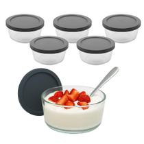 Kit 5 Pote Tigela De Vidro Bowl Redondo Com Tampa Hermética Marmita Fit 230ml Kit 5 Pote Tigela De Vidro Bowl Redondo Com Tampa Hermética Marmita Fit 230ml
