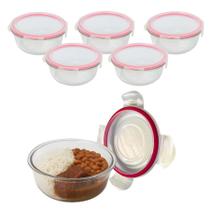 Kit 5 Pote Vidro 950ml Redondo Não Vaza Marmita Tampa Hermético Vidro Kit 5 Pote Vidro 950ml Redondo Não Vaza Marmita Tampa Hermético Vidro