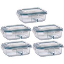 Kit 5 Pote Vidro Retangular Divisória Tampa Hermética 640ml