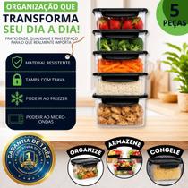 Kit 5 Potes 460 ML Plástico Com Tampa Preta Armazenamento De Alimento Kit 5 Potes 460 ML Plástico Com Tampa Preta Armazenamento De Alimento