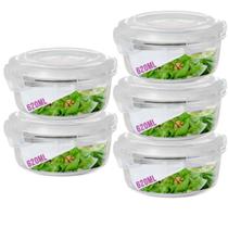 Kit 5 Potes 620ml de Vidro Marmita Não Vaza Tampa Hermético Kit 5 Potes 620ml de Vidro Marmita Não Vaza Tampa Hermético