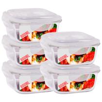 Kit 5 Potes 800ml de Vidro Marmita Tampa Hermetico Não Vaza