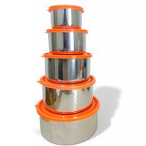 Kit 5 Potes Alumínio Redondo Com Tampa Plástico 500ml a 6L Alimento Cozinha Casa Dia a Dia Kit 5 Potes Alumínio Redondo Com Tampa Plástico 500ml a 6L Alimento Cozinha Casa Dia a Dia
