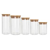 Kit 5 Potes Borossilicato Hermético Tampa Bambu Class Home