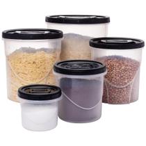 Kit 5 Potes Conjunto Porta Mantimentos Redondo Branco Preto Plasútil Arroz Feijão Açucar Cozinha Or