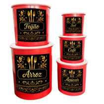 Kit 5 Potes De Mantimentos Hermeticos Redondos Decorados