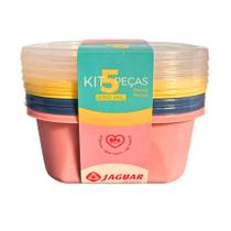Kit 5 Potes de Mantimentos para Cozinha Pástico com Tampa 690 Ml Jaguar