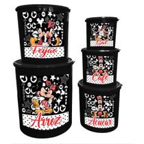 Kit 5 Potes de Mantimentos Redondo Prático Decorado