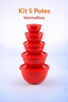 Kit 5 potes de plastico redondo com tampa