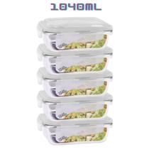 Kit 5 Potes de Vidro 1040ml Marmita Tampa Plastico 4 Travas