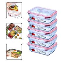 Kit 5 Potes de Vidro 1040ml Tampa Hermética Trava e Anel de Vedação para Marmita Comida Congelada