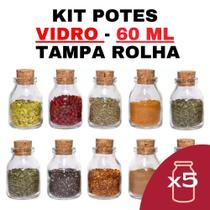 Kit 5 Potes De Vidro Com Rolha 60Ml - Porta Temperos