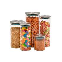 Kit 5 potes de vidro com tampa inox hermético redondo mantimento - Tud Kit 5 potes de vidro com tampa inox hermético redondo mantimento - Tud
