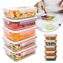 Kit 5 Potes De Vidro Hermético 640ml Com Tampa Trava Marmita Forno E Microondas Top