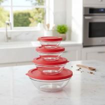 Kit 5 Potes de Vidro Hermético com Tampa Vermelha para Organização da Cozinha