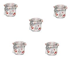 Kit 5 Potes de Vidro Hermético FIDO Terrina 200 ml Ø 83 mm Multiuso Kit 5 Potes de Vidro Hermético FIDO Terrina 200 ml Ø 83 mm Multiuso