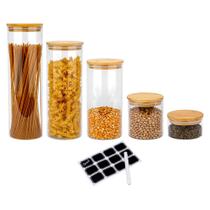 Kit 5 Potes De Vidro Herméticos Redondo Biscuitt Orbb Mantimentos Tampa Bambu Kit 5 Potes De Vidro Herméticos Redondo Biscuitt Orbb Mantimentos Tampa Bambu