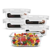 Kit 5 Potes De Vidro Herméticos Trava Mega Resistentes 370ml