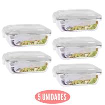 Kit 5 Potes de Vidro Marmita Fit Tampa Plast 4 Travas 1040ml