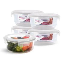 KIT 5 Potes de Vidro Redondo com Tampa Hermética 620ml